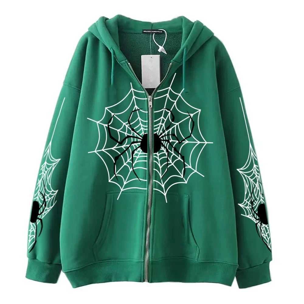 3D Print Spider Web Y2K Zipper High Quality Gothic Ins Womens Hoodies Sweatshirt Loose Oversized Harajuku HighStreet Streetwear W250117