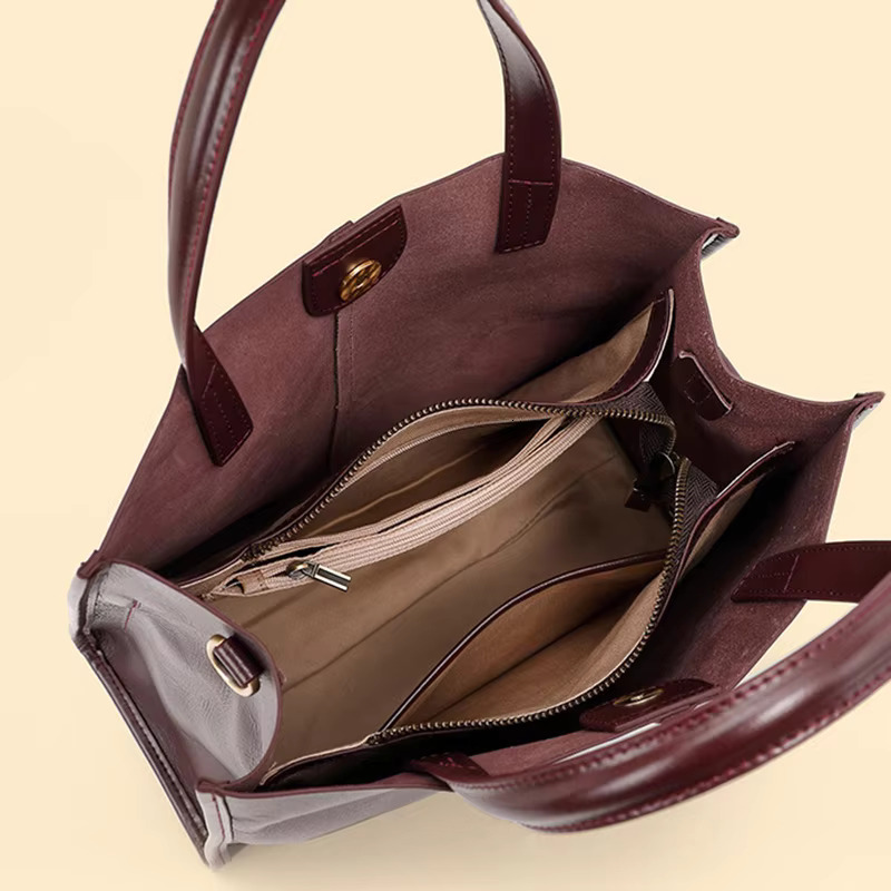 2025 Autumn New Women Genuine Leather Bucket Bag Female Large Capacity Shoulder Messenger Ladies Solid Color Retro Tote Handbag