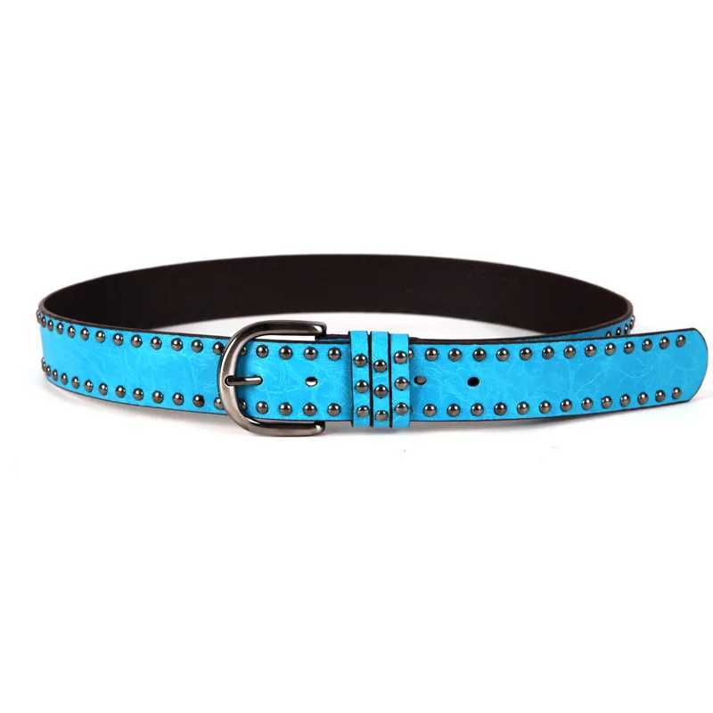 Punk Style Womens Belt All-match PU Leather Alloy Pin Buckle Solid Color Personality Blue Designer Belt Female Wholesale W250120