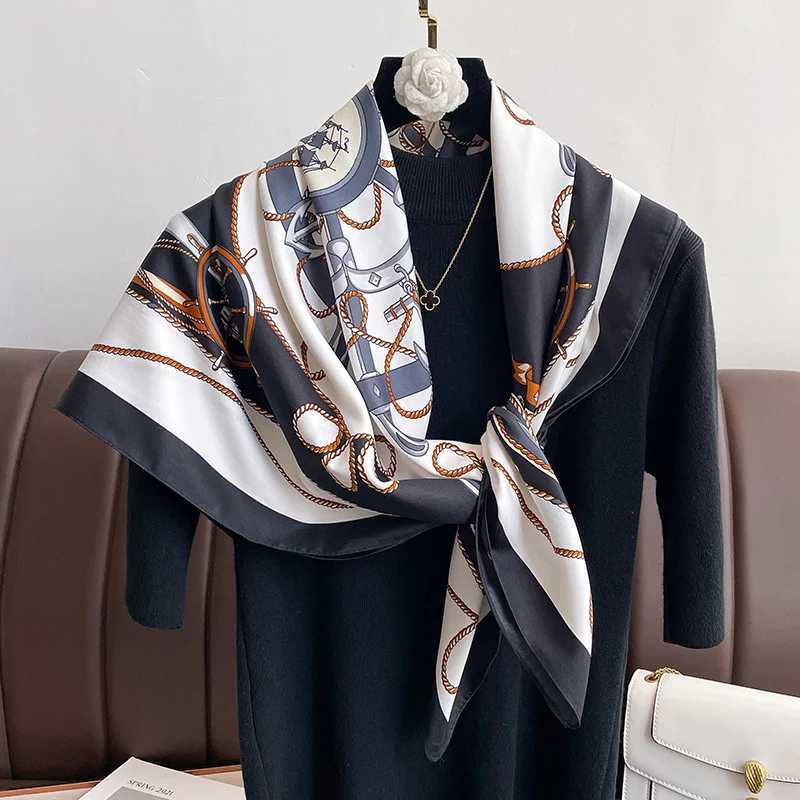 Brand Twill Silk Scarf Women Luxury Shl Wr 90cm Square Headband Print Neck Tie Female Hijab Satin Echarpe 2024 Bandana W250118