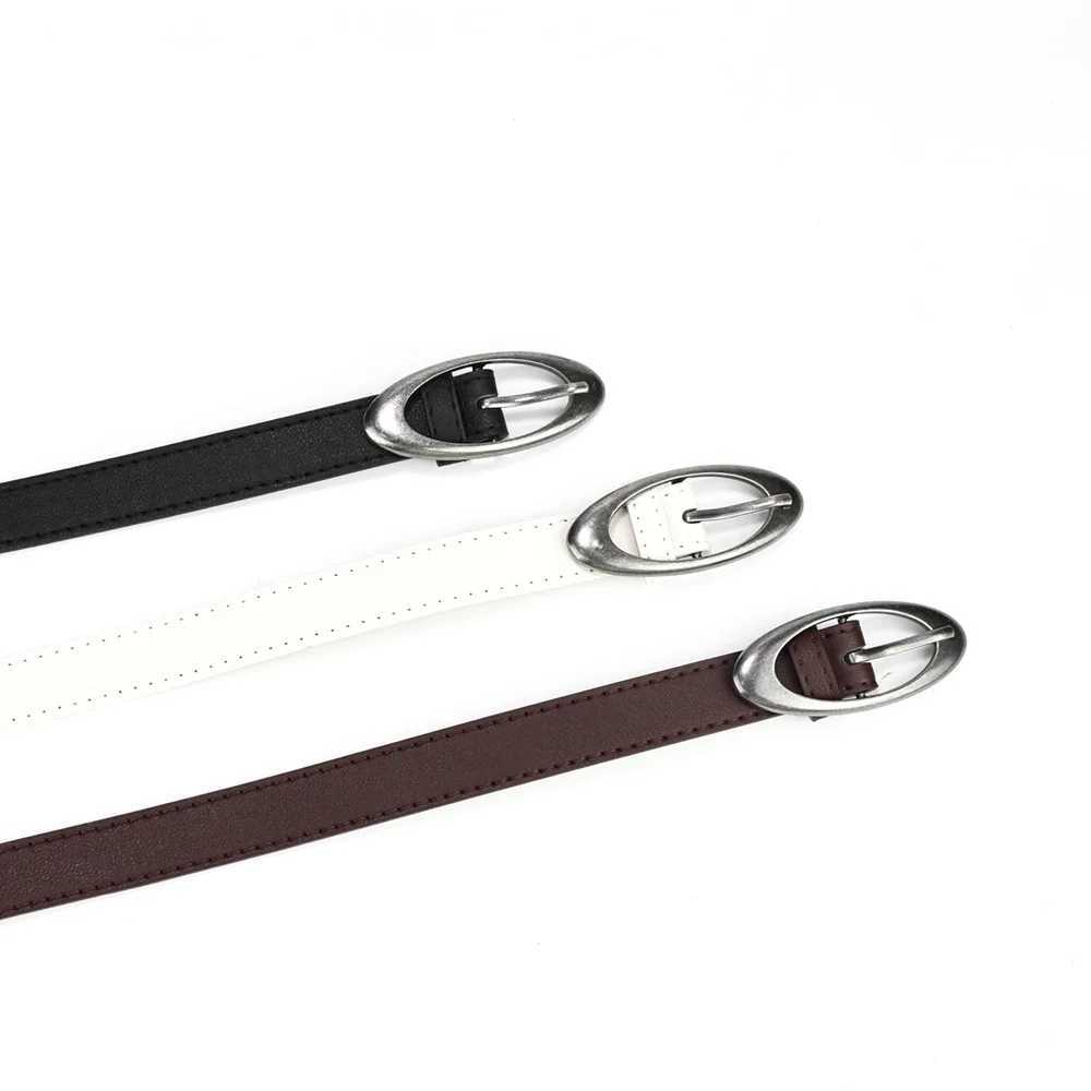 PU leather Y2K retro fashion thin strip oval buckle W250120