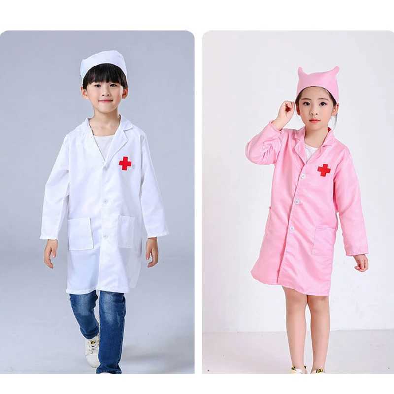 Childrens doctor nurse role-playing jacket girl boy doctor role-playing soft white pink jacket childrens stage performance role-playing W250117