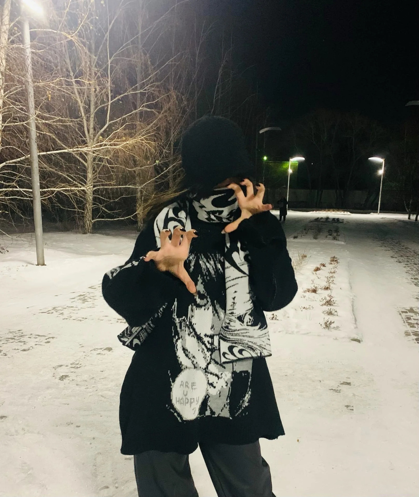 Korean Autumn Winter Dark Anime Jacquard Fashion Scarf Shawl Knitted Scarf Men Women Y2K Clothing decoration 250120