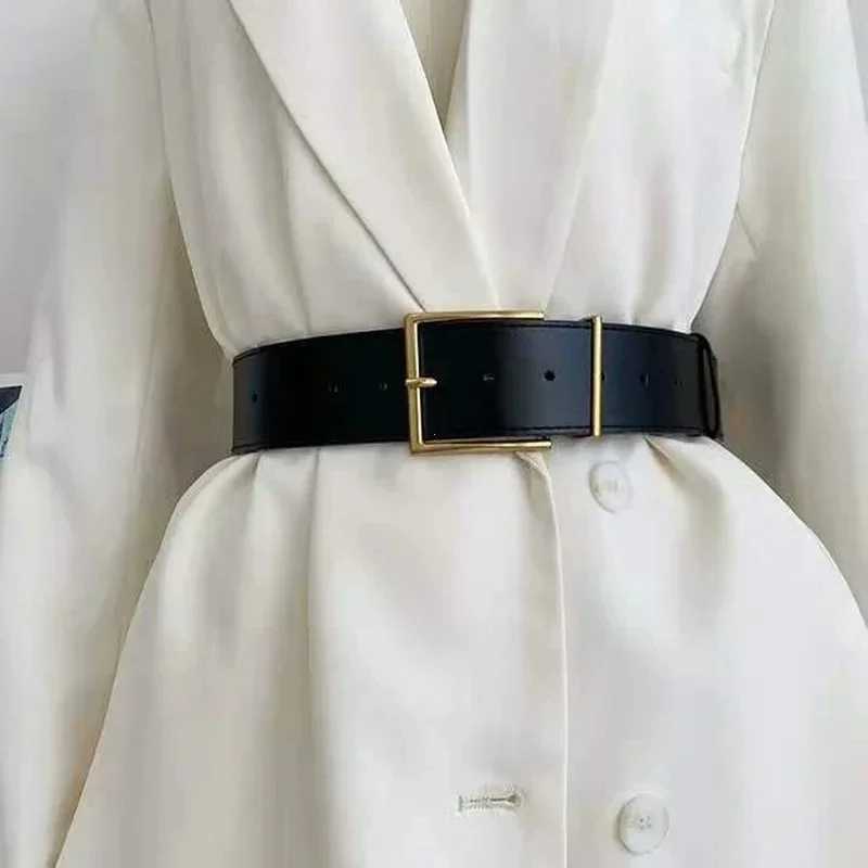 Womens Fashion Black Wide Belt Square Pin Buckle Imitation leather Waist Strap Decorative Coat Dress Simple Dress Waistband W250120