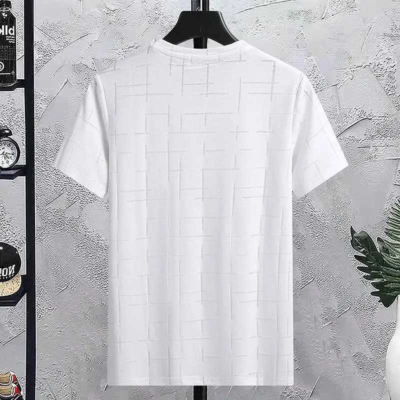 Mens Summer Cotton T-shirt Casual Jacquard Stripes Short Sleeve High Quality Loose Street Harajuku T Shirts Multicolor W250117