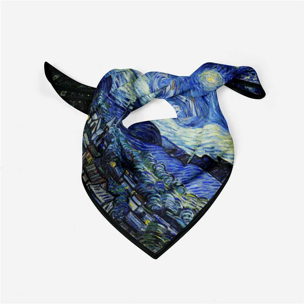 Famous Oil Painting Twill % Silk Scarf Fashion Women Scarf Wrs 53cm Square Scarves Head Scarf Hijab Neckerchief Bandana W250118