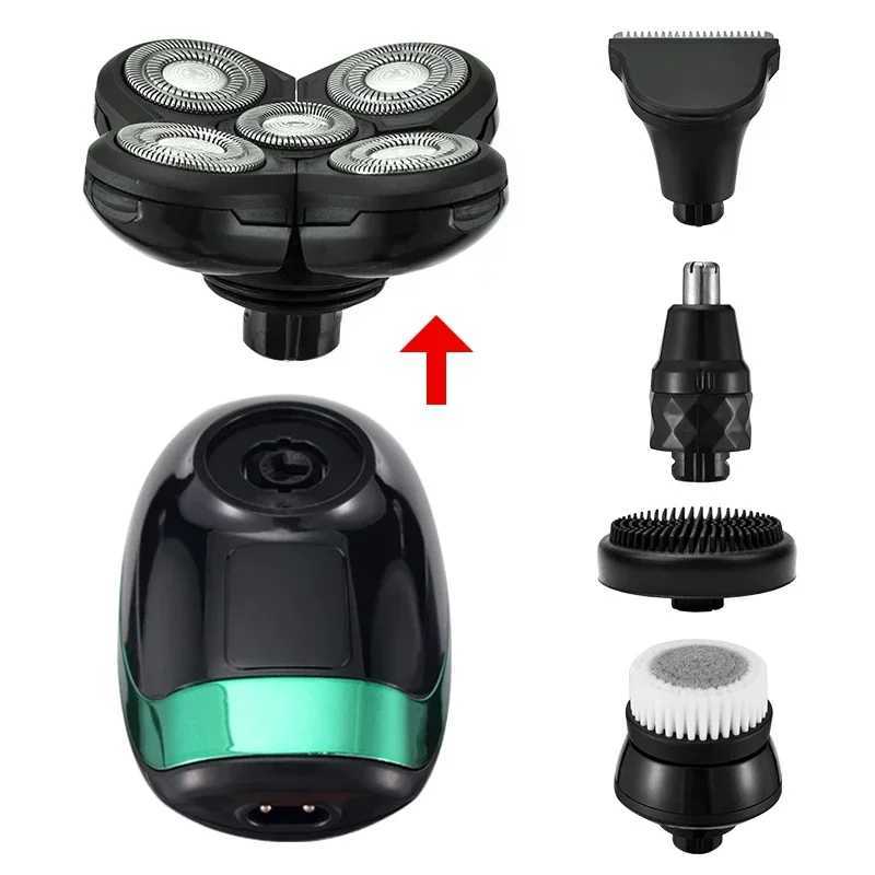 5-in-1 4D Mens Rechargeable Bald Electric Shaver with 5 Floating Head Beards Nose and Ear Trimming Shaver Face Trimming BrushW250117