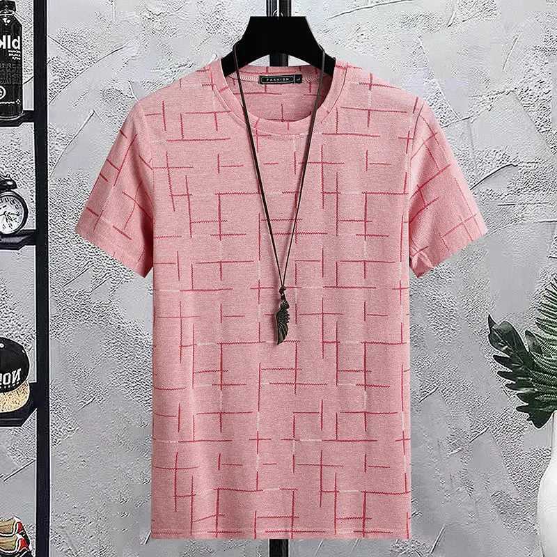 Mens Summer Cotton T-shirt Casual Jacquard Stripes Short Sleeve High Quality Loose Street Harajuku T Shirts Multicolor W250117