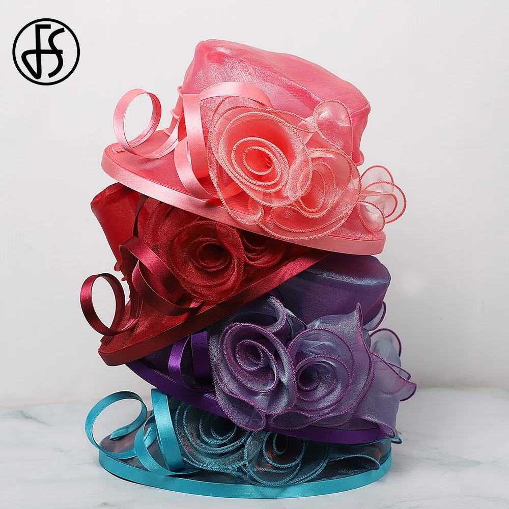 FS Flat Top Sun Visor Hats For Women Flower Elegant Wedding Bridal Tea Party Millinery UV Protection Derby Cap Female Hat 250118