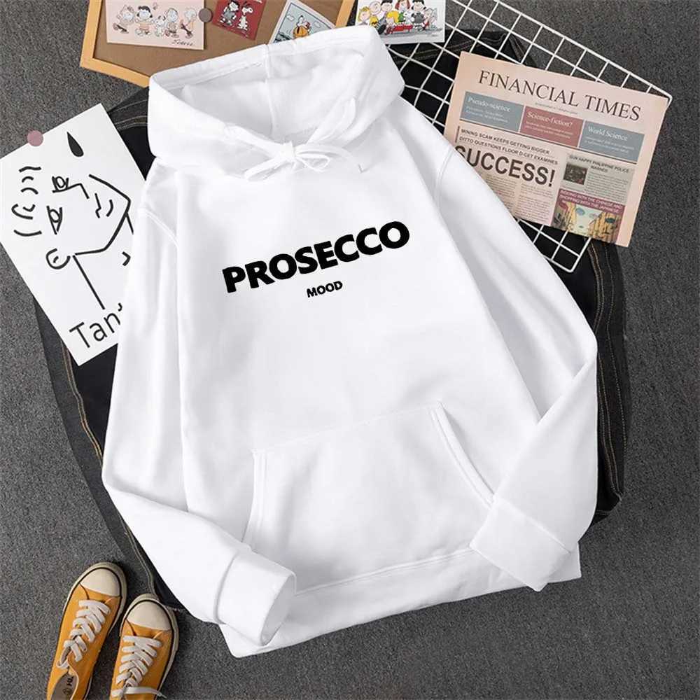 PROSECCO MOOD Letter Graphic Printed Hoodies Women Summer Oversize Female Clothing Elegant O Neck Cotton Lady Tops Y2k W250117