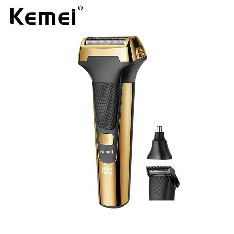 Kemei Multifunctional Men Electric Foil Shaver Gold Reciprocating Razor Nose Ear Trimmer 3 In 1 USB Hair Cutting Mane ClipperW250117