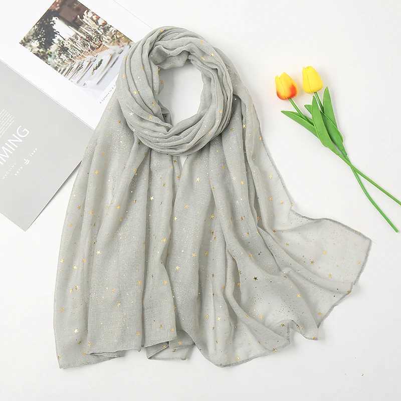 2025 Newest Glitter Cotton Scarf Women Luxury Muslim Fashion Hijab Golden Stars Womens Scarves Foulard Femme Muslim Bandana W250118