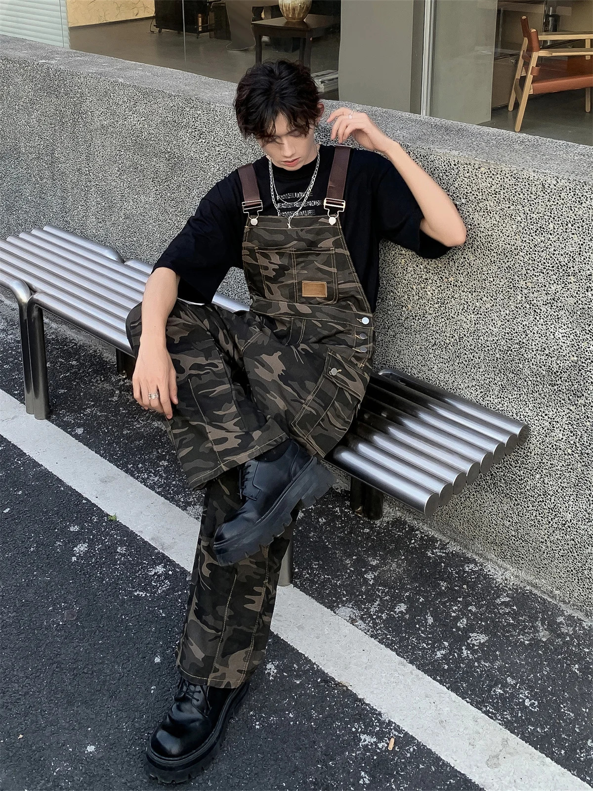 American Logging Camouflage Workwear Overalls Mens Straight Tube Loose Street Cool Casual Denim Cargo Pants Punk Streetwear 250109