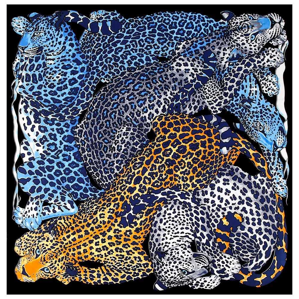 POBING Silk Scarf Women Large Shls Leopard Print Square Bandana Luxury NecKerchief Muslim Hijab Scarf Female Foulards 130CM W250118