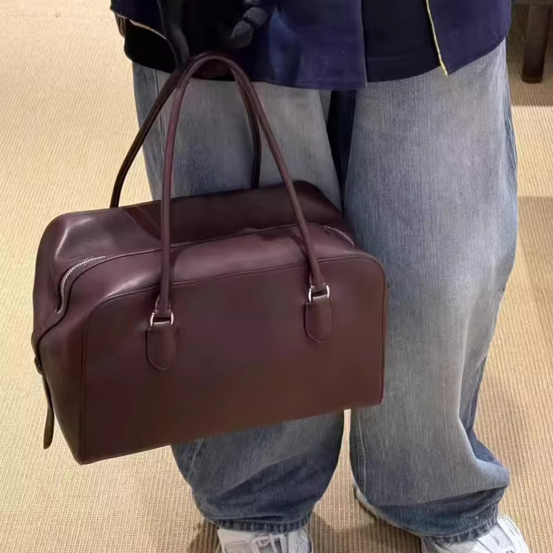 Genuine Leather Boston Bags For Women Designer Handbags Purses 2024 New In Vintage Cowhide Simple Commuting Shoulder Tote