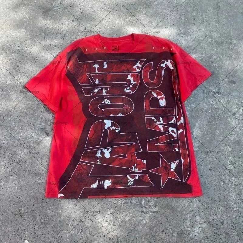 Y2K American retro Harajuku yellow printed T-shirt mens new street gothic loose clown short sleeved summer T-shirt W250117