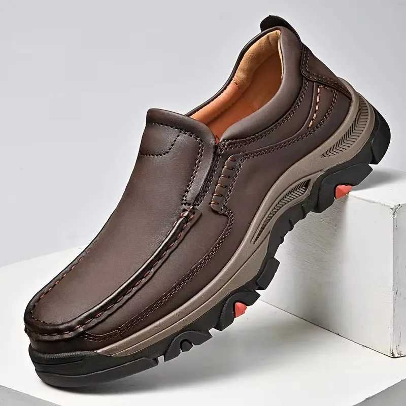 Senior Brand Male Hiking Footwear Genuine Leather Male Loafers Thick Bottom Business Shoes Slip- Leather Mens Casual ShoesXJ250118