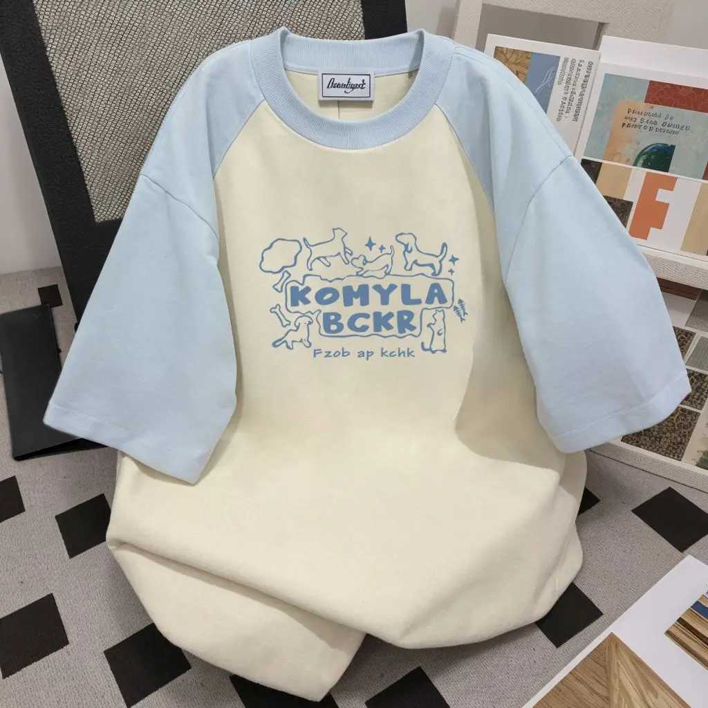 2024 summer new men and women trendy personalized letter print round neck short sleeved couple loose casual T-shirt top y2k W250117