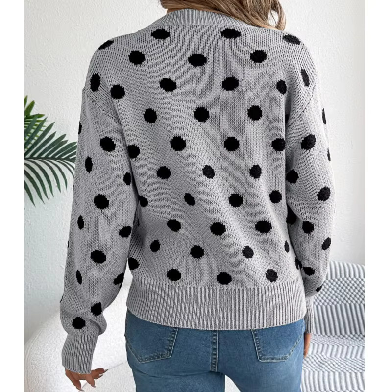 Fashion Knitted 2024 Autumn/Winter New Color Blocked Polka Dot Long Sleeve Hoodie Loose Casual Women's Sweater
