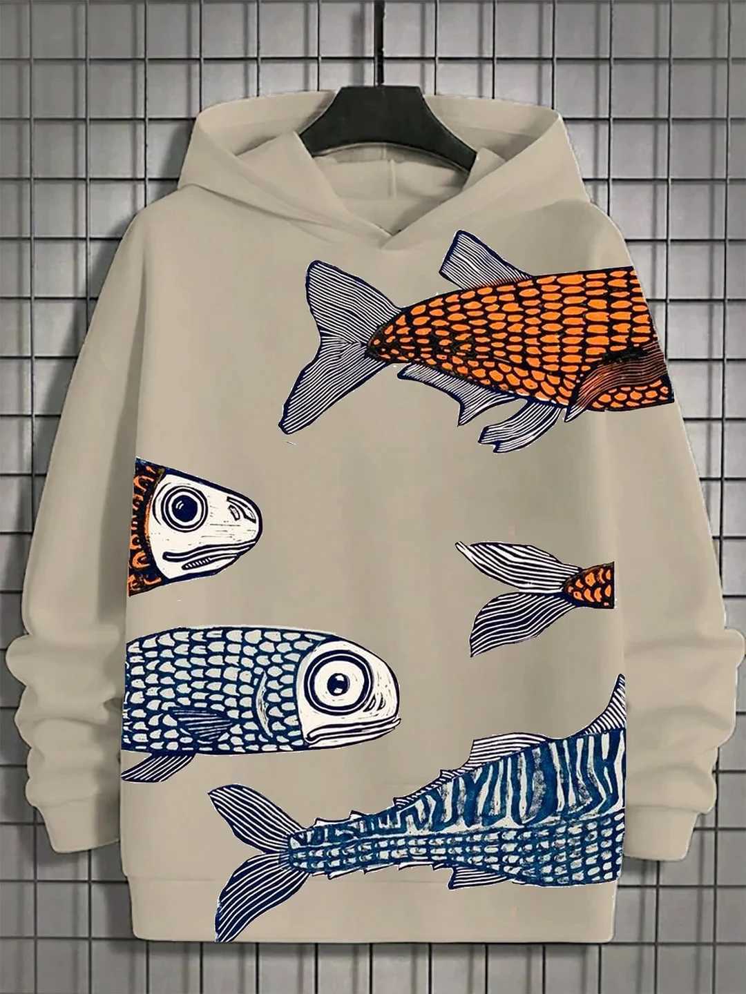 Funny Japanese Harajuku fashion mens hoodie casual y2k hoodie mens autumn and winter sea whale pattern sports hoodie W250117