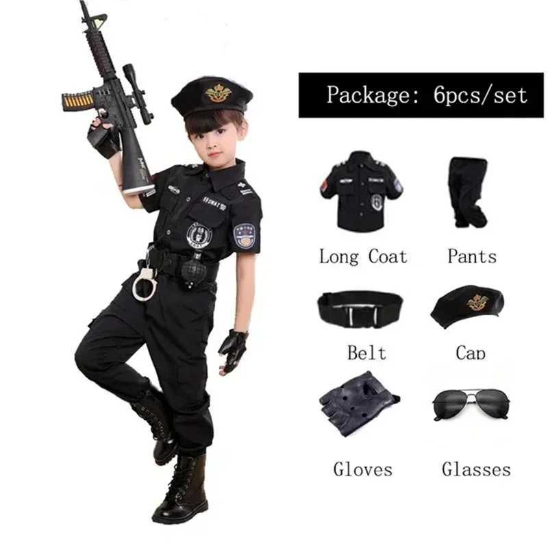 Halloween Childrens Police Role Playing Costumes for Boys and Girls Childrens Police Uniforms Military Police Costume Set Party Dress up Gifts W250117