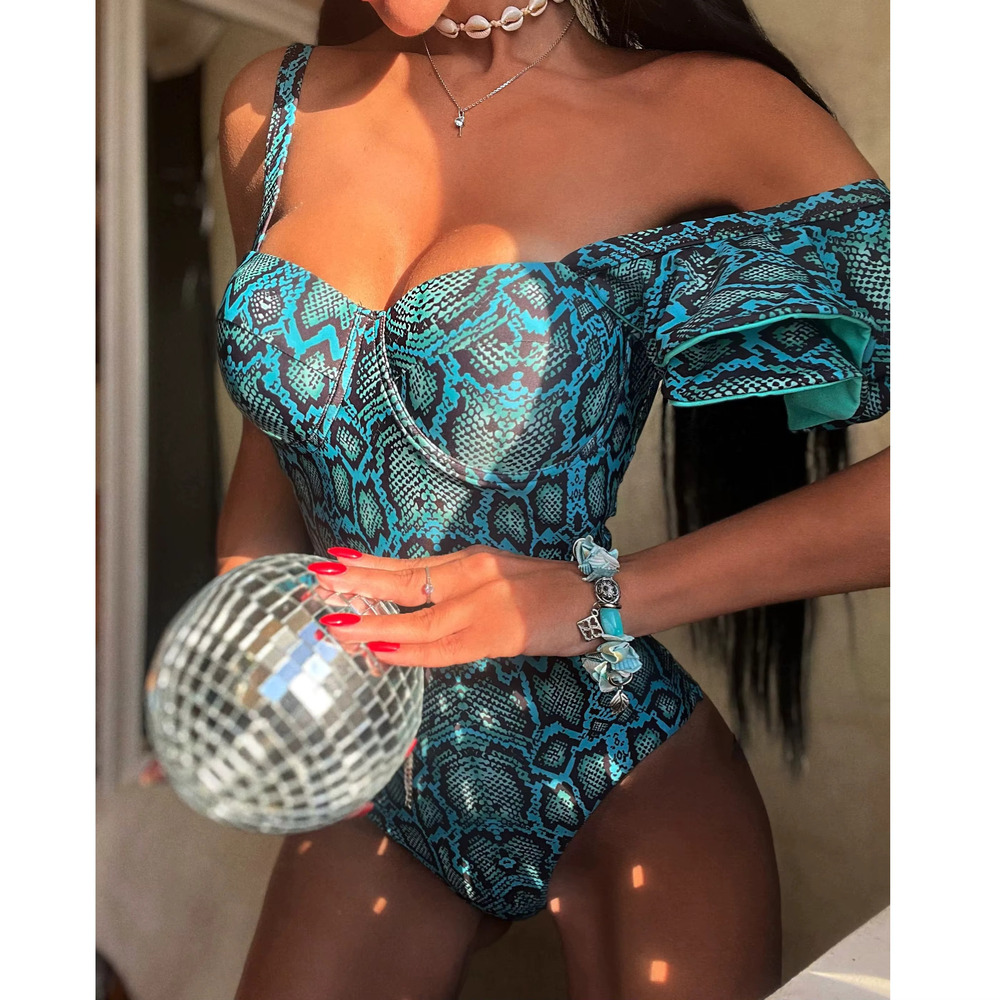 2024 One Piece Swimsuit With Belt Women Swimwear Ruffle Push Up Monokini Print Bathing Suits Swim Suit Wear Beachwear