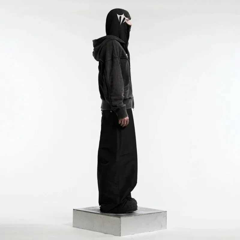 Heavy zipper hooded sweater 2024 high street y2k retro double hooded fashionable couple loose casual cardigan jacket top W250117