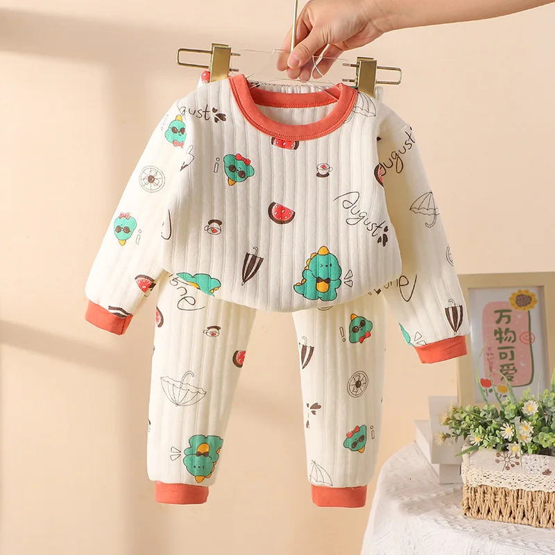 Little Boys 2PCS Sleepwear Autumn Winter Long Sleeve Cartoon Bear Thinken Pullover Elastic Jogger Pants Suit Baby Boys Homewear 250121