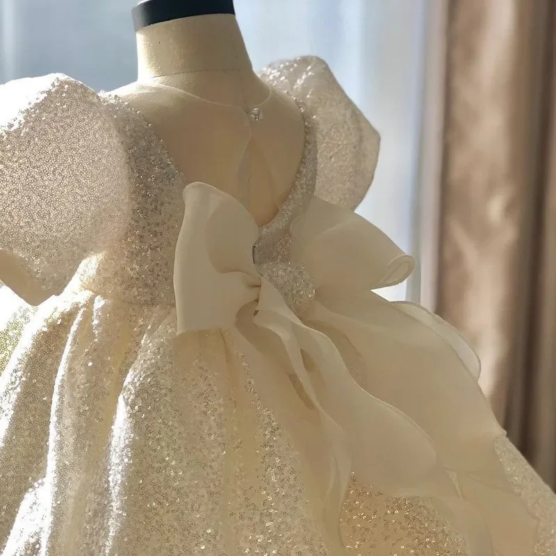 White Elegant Dresses for Girls Full Sequined Backless Girls Dress Tutu Party Wedding Ball Gown Birthday Holiday Dress Kids 250120