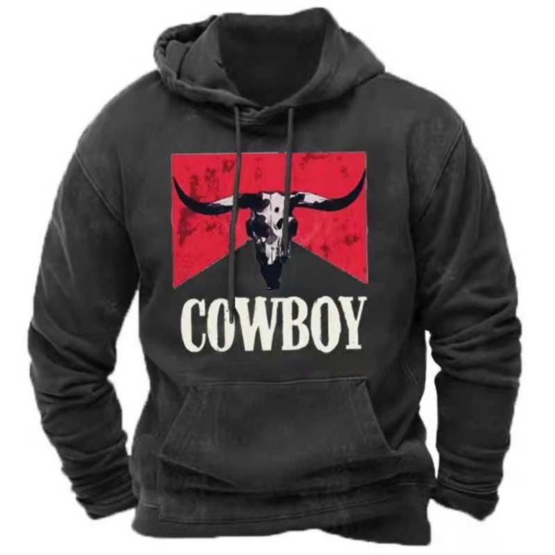 Western Cowboy Mens Outdoor Hoodie Harajuku Hooded Sweatshirt Spring Autumn Vintage Casual Pullover y2k Tops Unisex Streetwear W250117