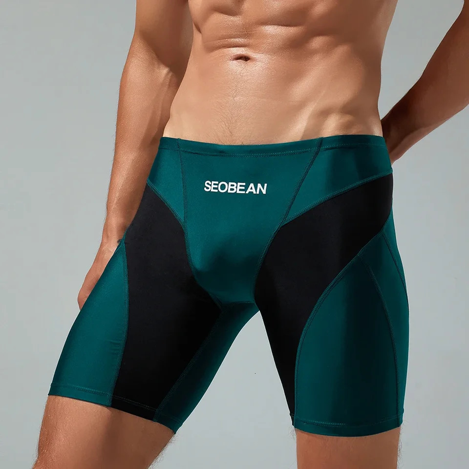 2024 seobean mens low rise color block swim boxer swimwear long vortex swimwear 250121