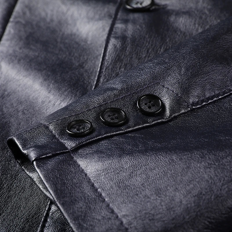 Top Grade Casual Fashion Faux PU Men Leather Jacket Plain Black Motorcycle Fall Winter Coats Men Clothing 250120