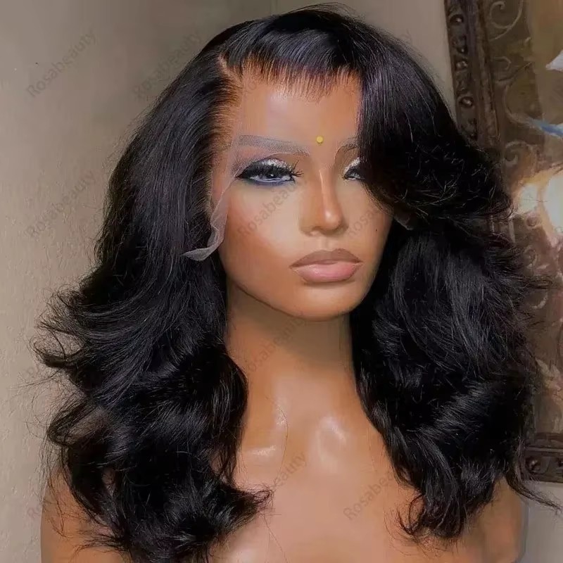 14In Curly Bob 13x6 HD Transparent Body Wave Lace Frontal Wig Pelucas De Cabello 100 Humano 13x4 Lace Front Wig For Women