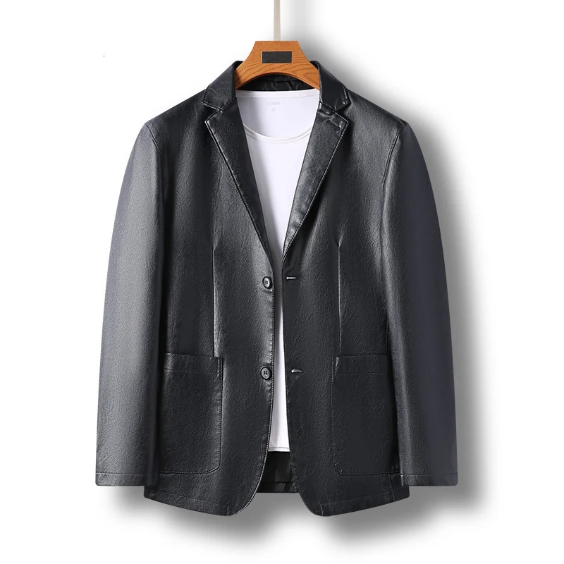 Top Grade Casual Fashion Faux PU Men Leather Jacket Plain Black Motorcycle Fall Winter Coats Men Clothing 250120