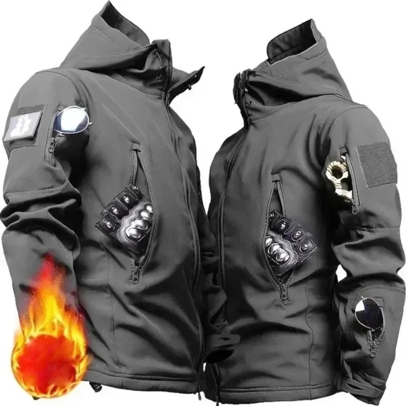 Winter Russian Camo Fleece Hooded Mens Jacket Multiple Pocket Zipper Waterproof and Windproof Hunting Tactical Coat Clothing 250122