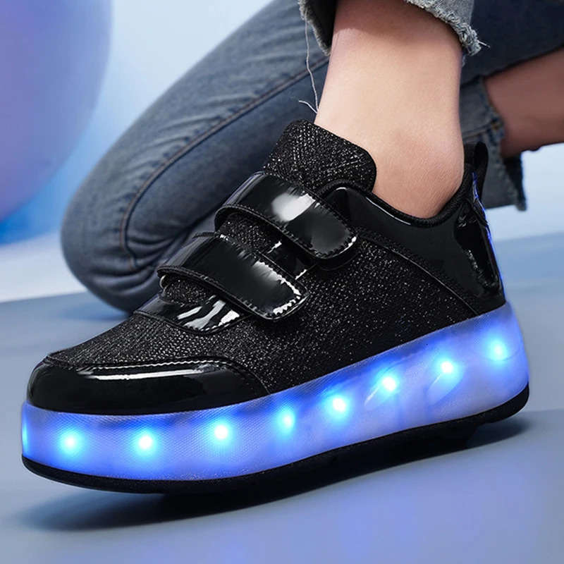Childrens Sneakers Luminous Sole LED USB Rechargeable Boys and Girls Outdoor Roller Skating Shoes Fashion Skate 250115