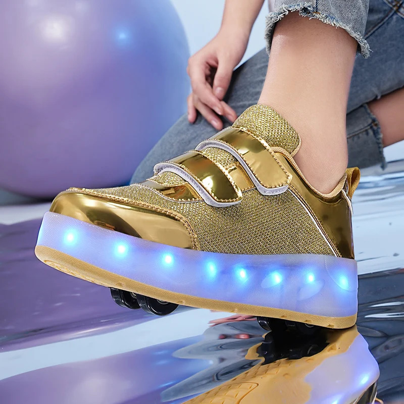 Childrens Sneakers Luminous Sole LED USB Rechargeable Boys and Girls Outdoor Roller Skating Shoes Fashion Skate 250115