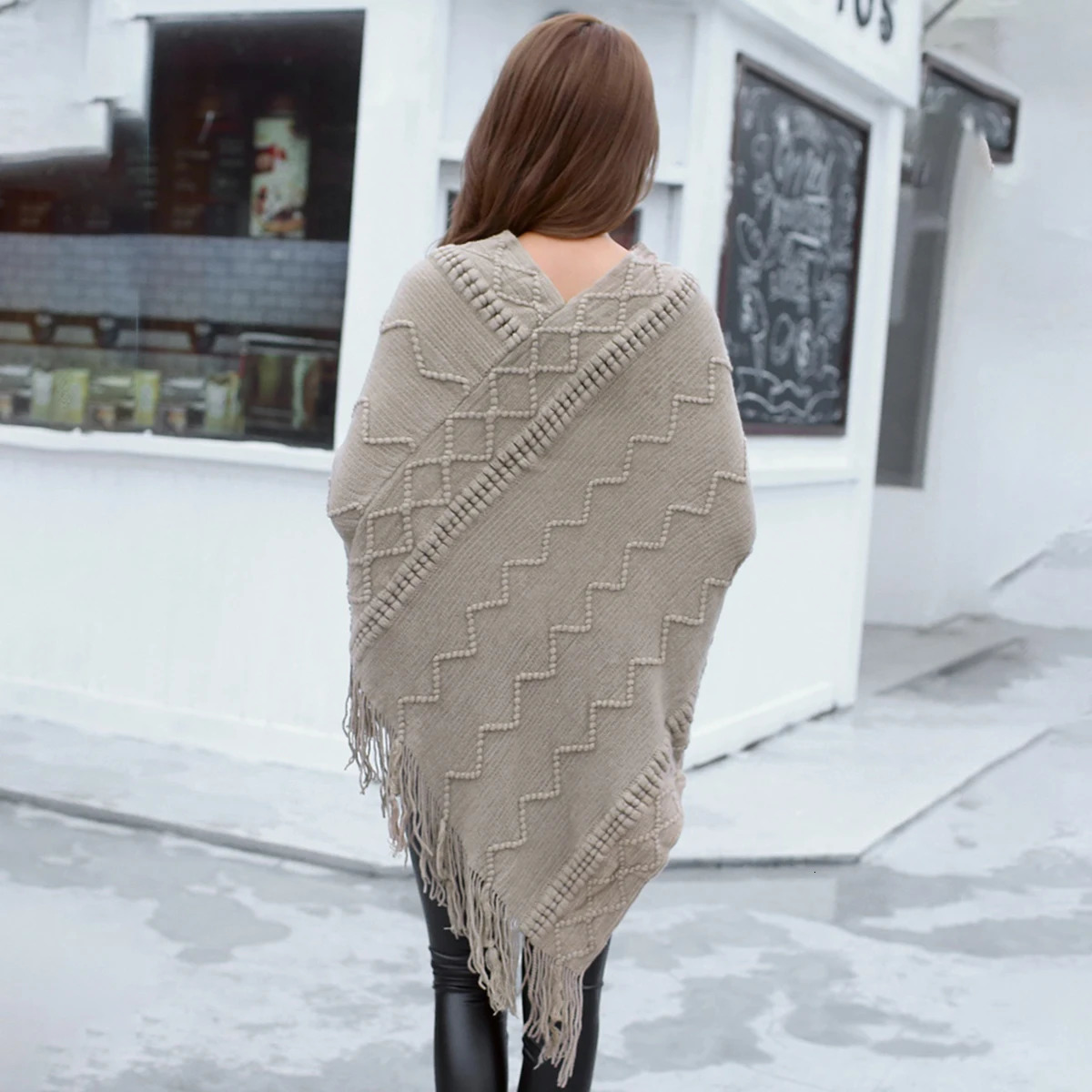 Style Fashion Shawl Scarf Women Winter Knitted Stoles With Tassel Outdoor Warm Windproof Long Scarf Pashmina 105*95cm 250120