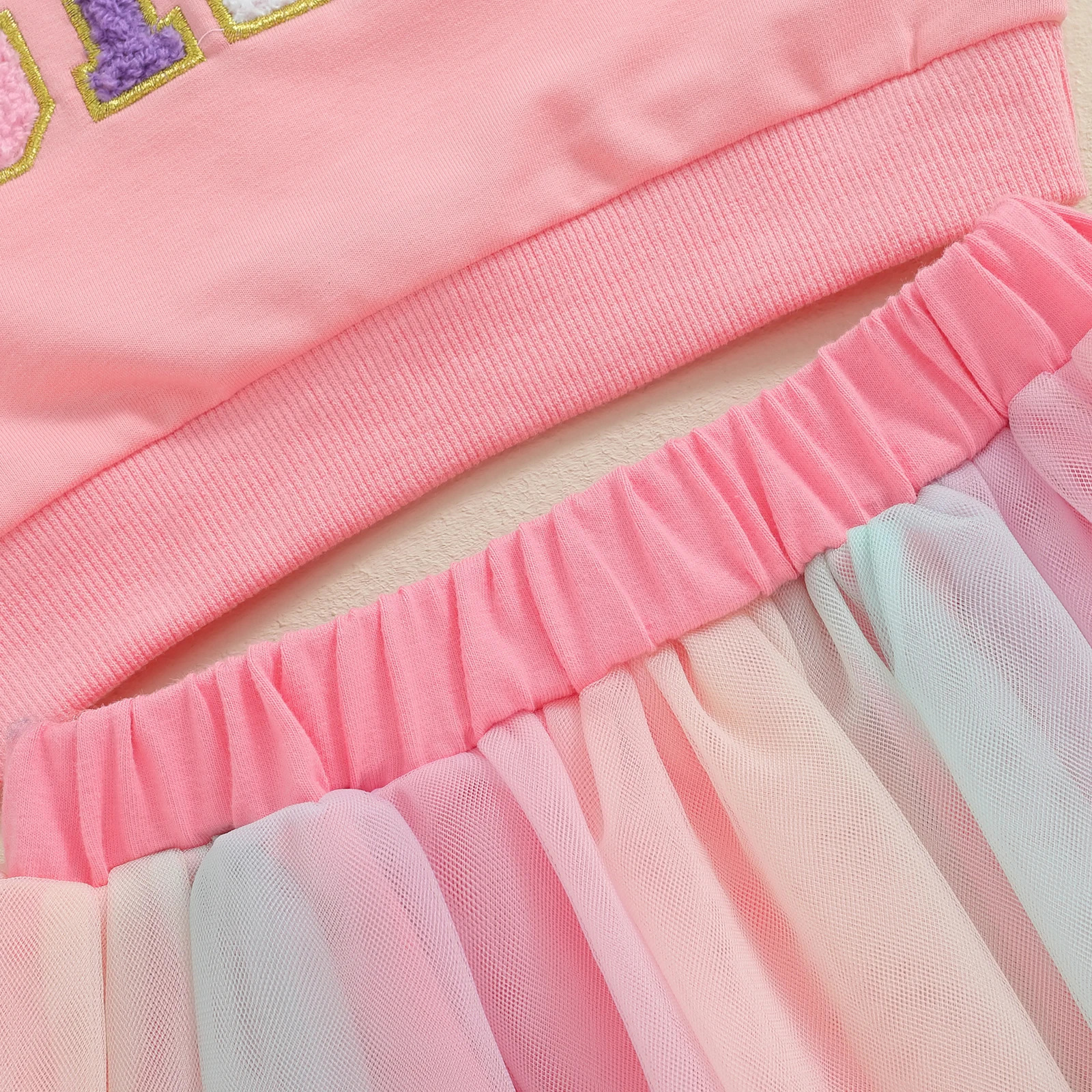 Toddler Girls 2Pcs Birthday Outfits Long Sleeve Letter Embroidery Tops Tutu Skirt Set Baby Clothes 250116