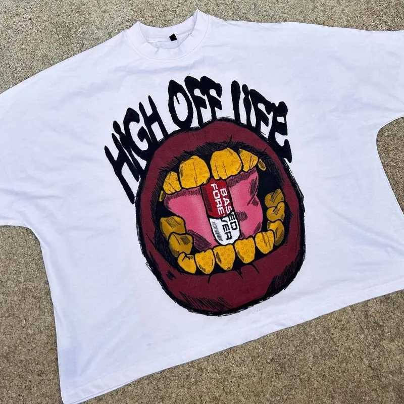 Large personalized graffiti pattern cotton wide T-shirt suitable for European and American street mens fashion trend couple clothing W250117