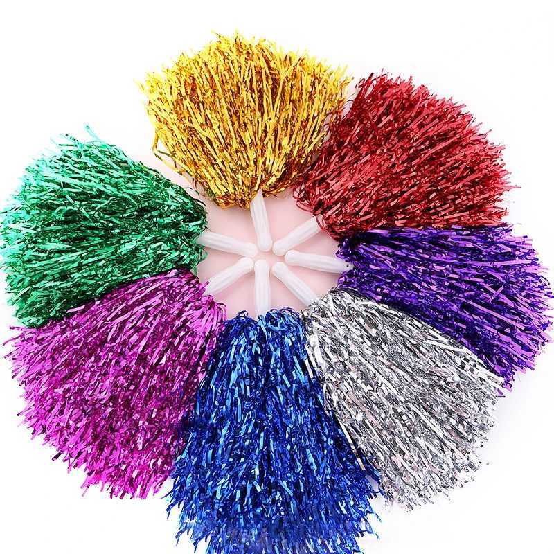 Cheerleading Pom Poms with Handle Cheer Balls Gold Yellow Pink Red Green Blue Hand Dance Pompoms Accessories for Women Girl KidsW250121