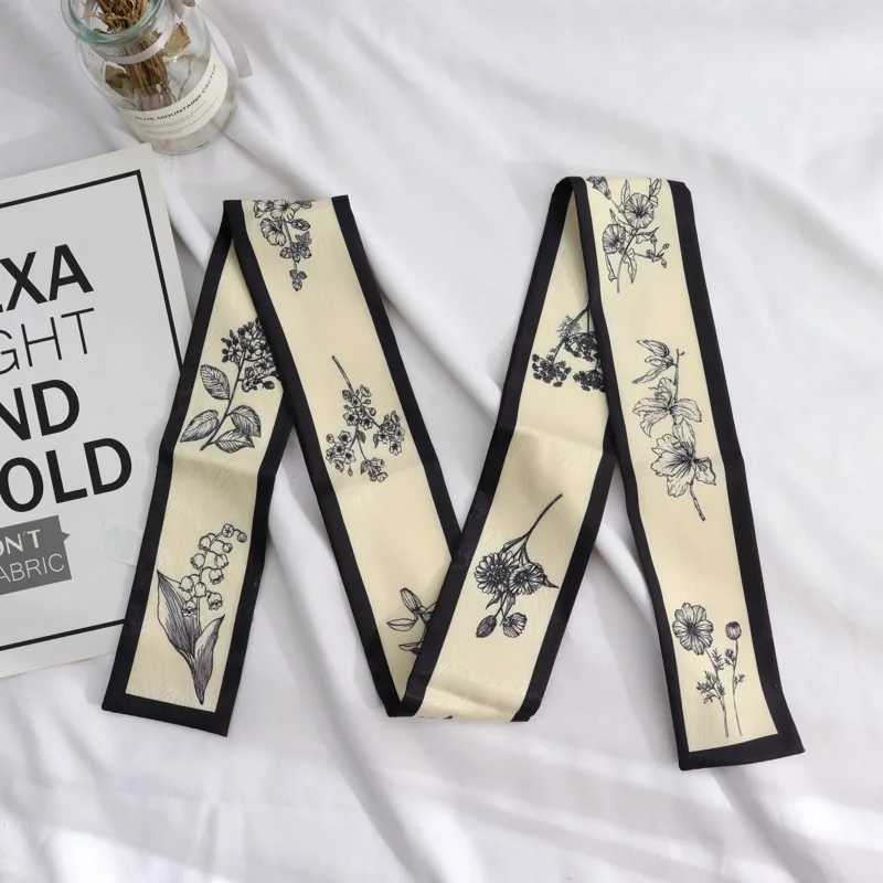 Plant Print Fashion Hair Ribbon Scarf Neck Tie Bag Scarfs Satin Silk Skinny Headscarves For Women W250118