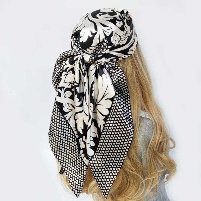Fashion Square Silk Scarf Women Headband 90*90cm Print Neck Scarfs Off Hair Band Hand Kerchief Female Bandana Heaear W250118