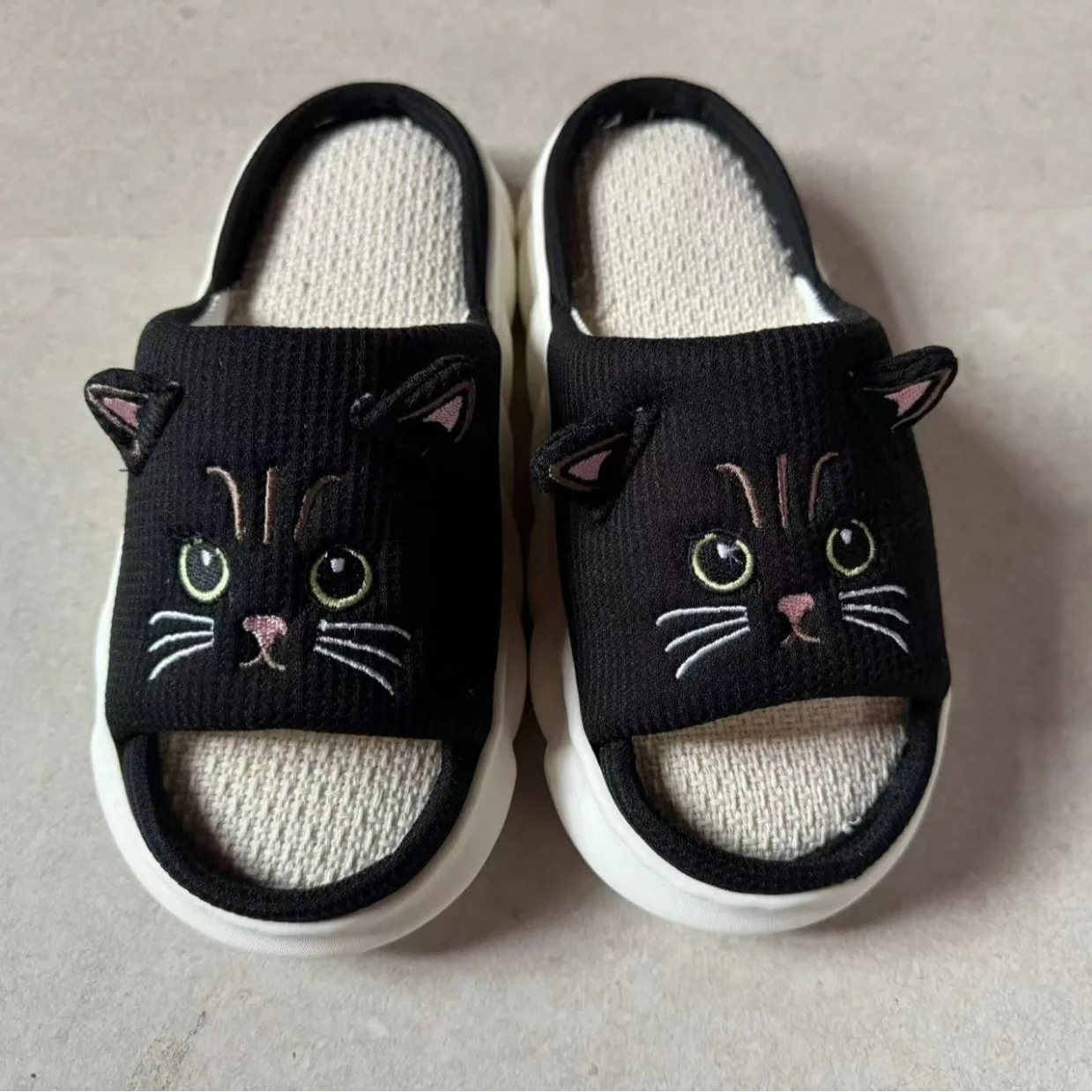 Kidmi Cute kitty Women Slippers Fashion Breathable Indoor House Sweatabsorbing Linen Antiskid Casual 250117