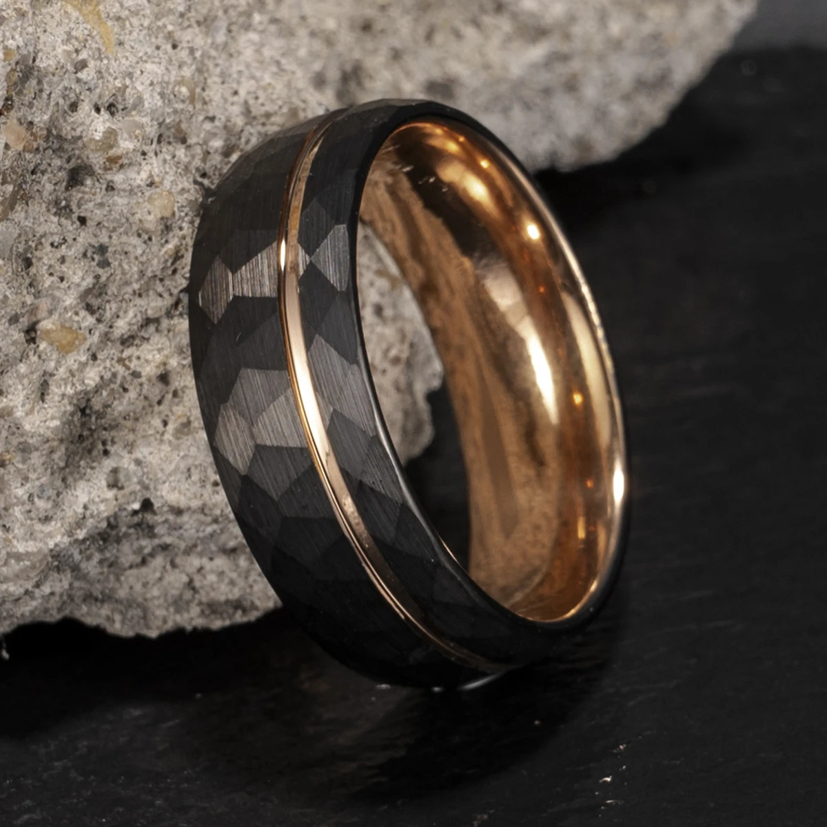 Black Tungsten Carbide Ring Couple Wedding Ring 8mm Hammered Comfortable to Wear Anniversary Gift for You 250117