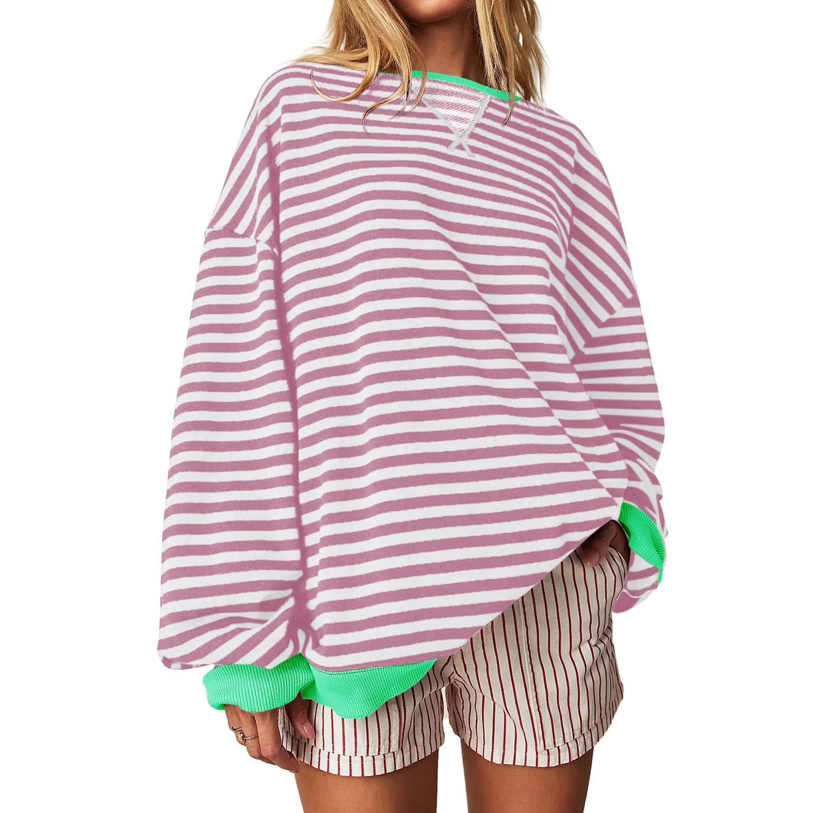 y2k Oversized Stripe Patchwork Womens Hoodie ONeck Long Sleeve NoHat Street Wear Women Fall Jersey de mujer 250122