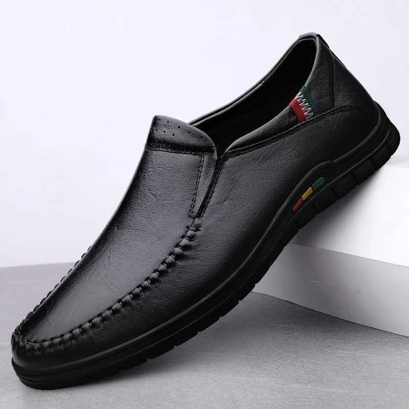 Genuine Leather Men Loafers Simple Moccasin Fi Slip Soft Flats Comfy Handmade Man Driving Footwear N-Slip Boat ShoesXJ250118