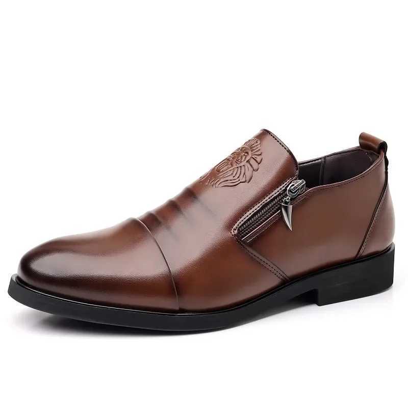 Luxury Men Li Head Zipper Men Dress Shoes Office Business Loafers High Quality Men Party Wedding Shoes New StyleXJ250118