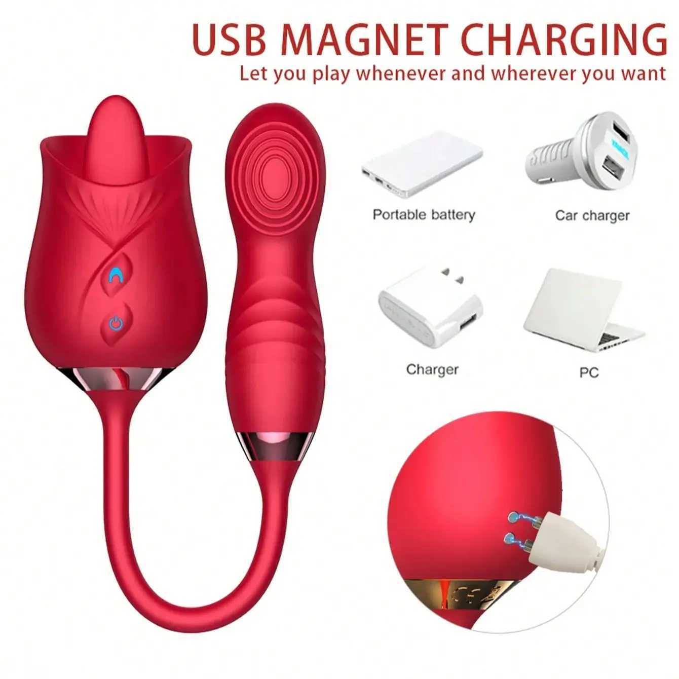 Rose tongue licking vibrator female clitoris G-Spot vaginal dual impact stimulator 10 vibration mode rose masturbator W250117