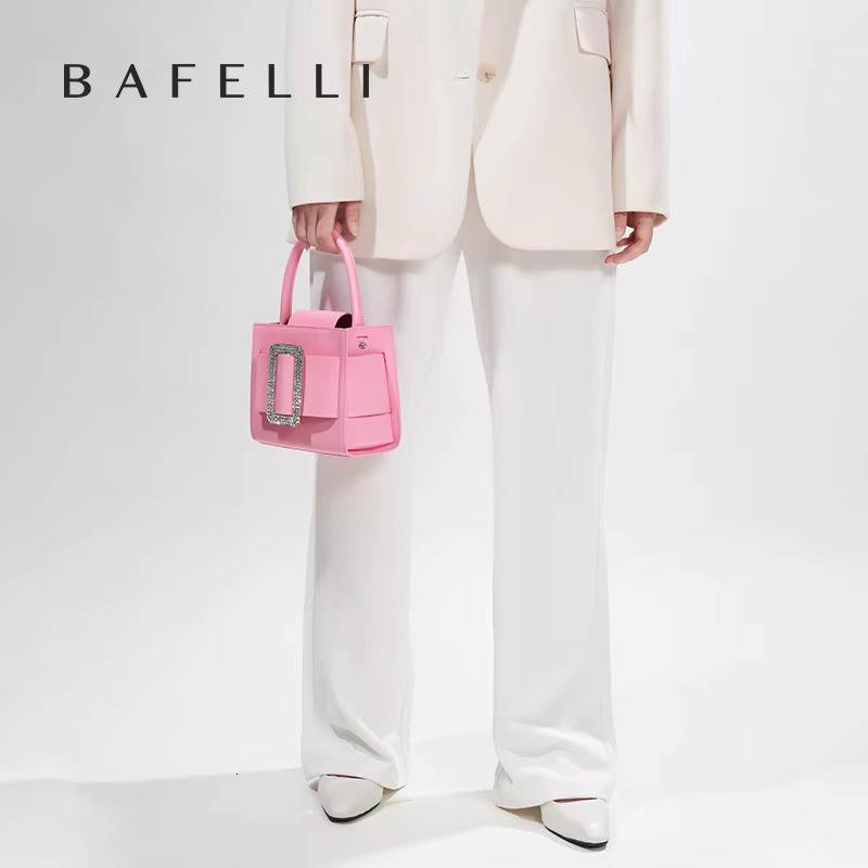 BAFELLI 2024 NEW Women's FASHION PINK EVENING HANDBAG SHOULDER BOXY BAG CASUAL PURSE BRAND DESIGNER LEATHER TREND LADY